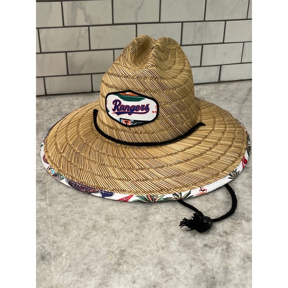 Reyn Spooner Straw Hat Mens OS Tan Texas Rangers MLB Lifeguard Sun Hat Hawaiian